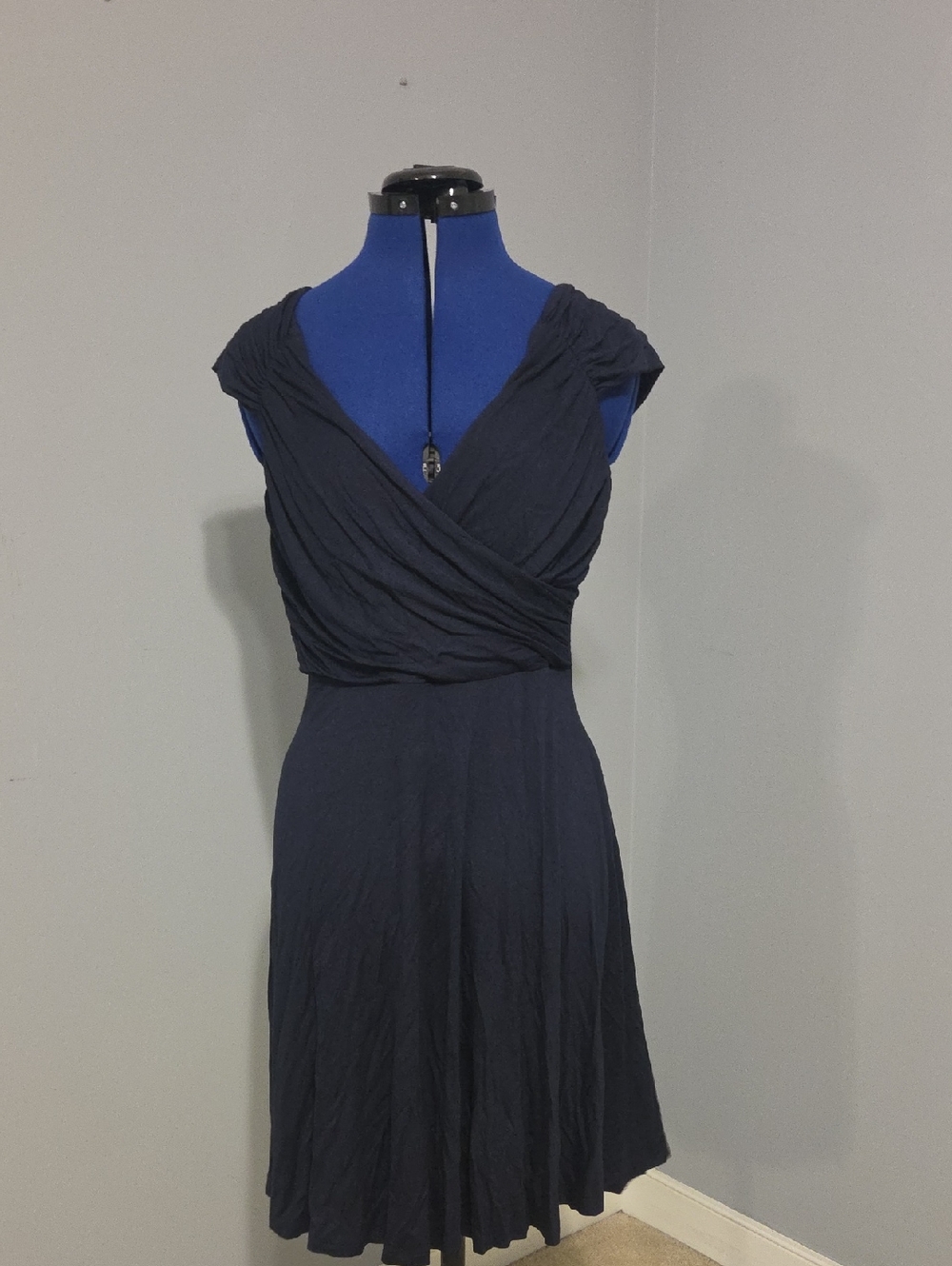 VENUS Navy Wrap-Front Midi Dress